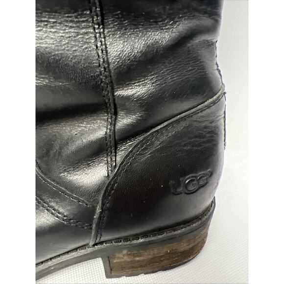 Ugg Riding Boots Black Leather Tall Riding Seldom 1006038 Women’s Size 7 - Picture 3 of 9